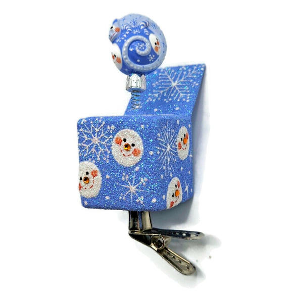 Patricia Breen Pop Goes the Chameleon Snow Faces Clip On Christmas Ornament - Picture 2 of 7